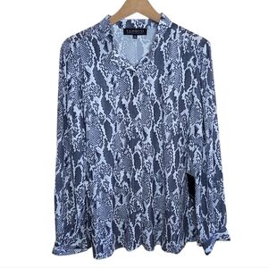 NWT Eloquii | Black White Gray Snakeskin Print Long Sleeve Button Front Blouse